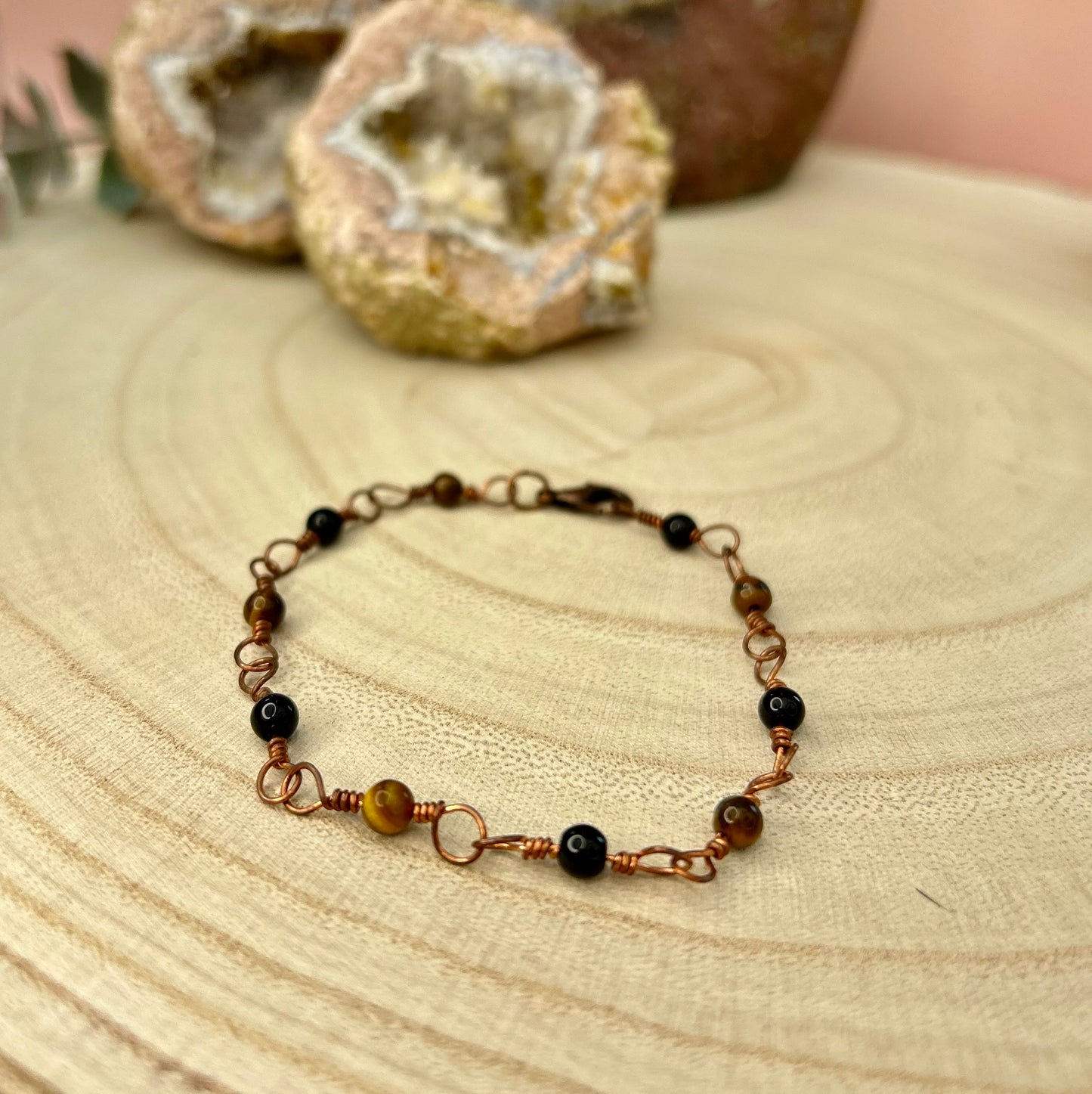 Protection | Tigers Eye and Obsidian Copper Rosary bracelet