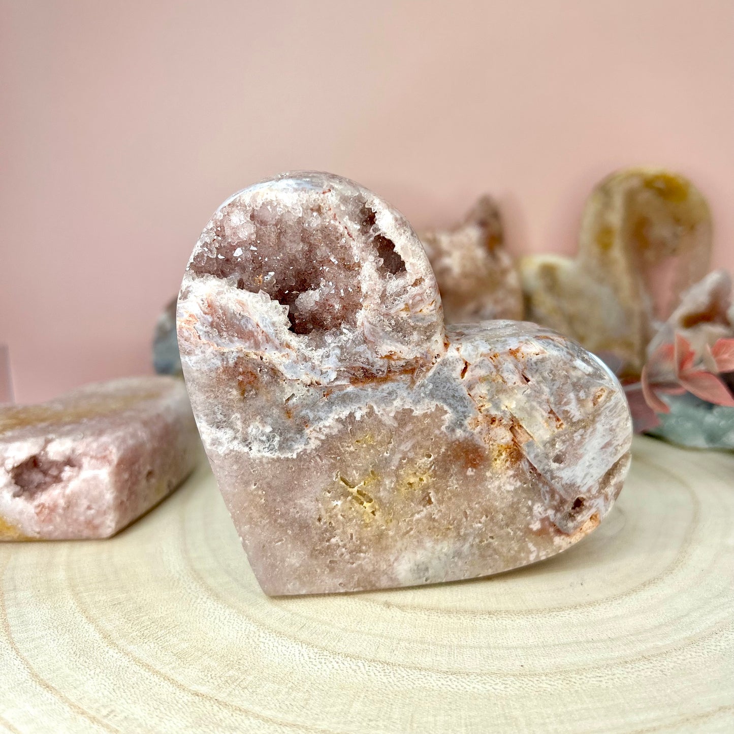 Pink Amethyst Druzy Heart Carving