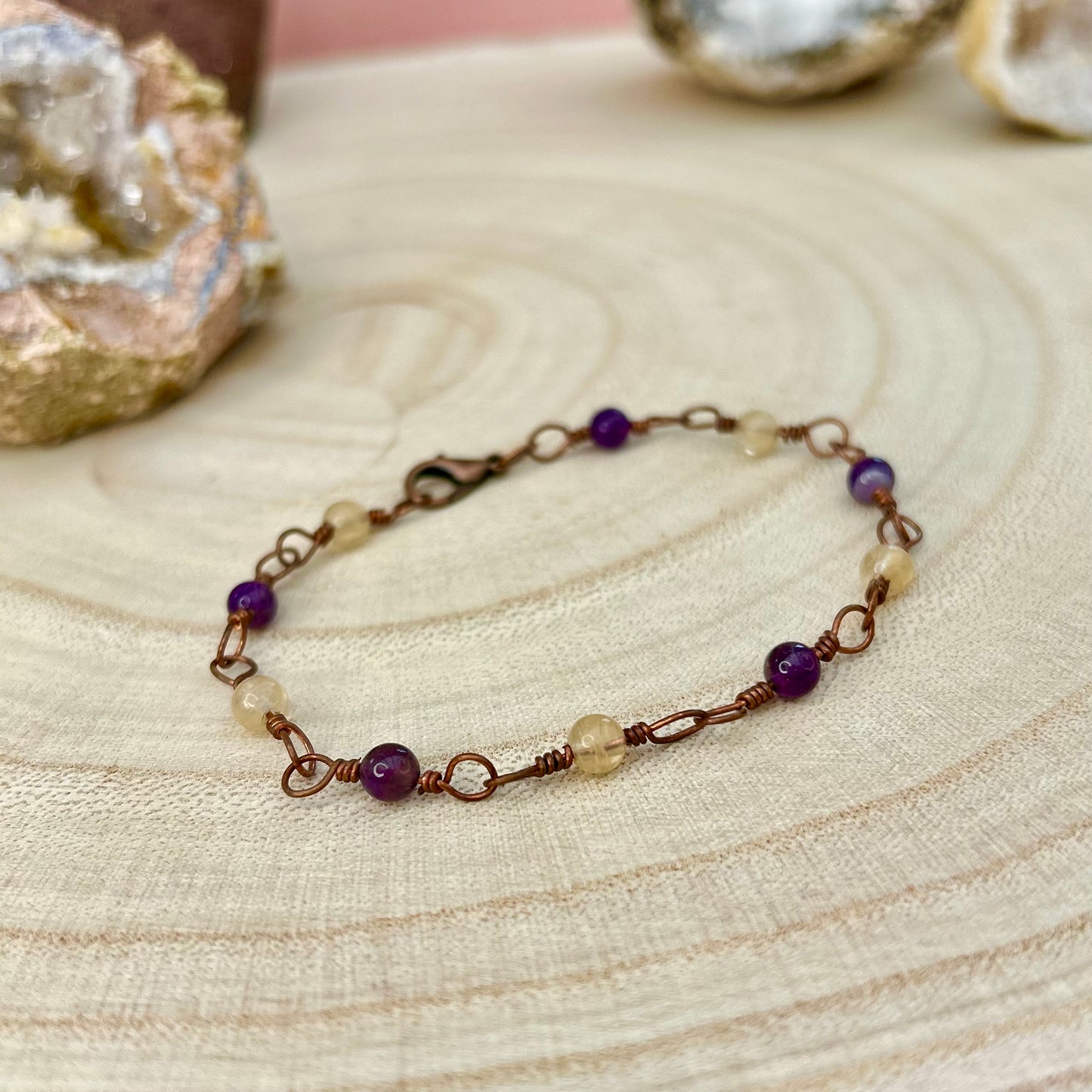 Abundance | Amethyst and Citrine Copper Rosary bracelet