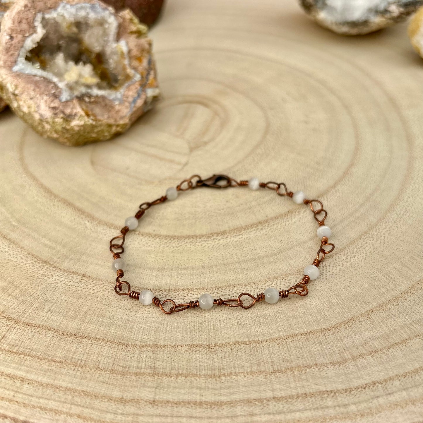 Selenite and Copper Rosary bracelet