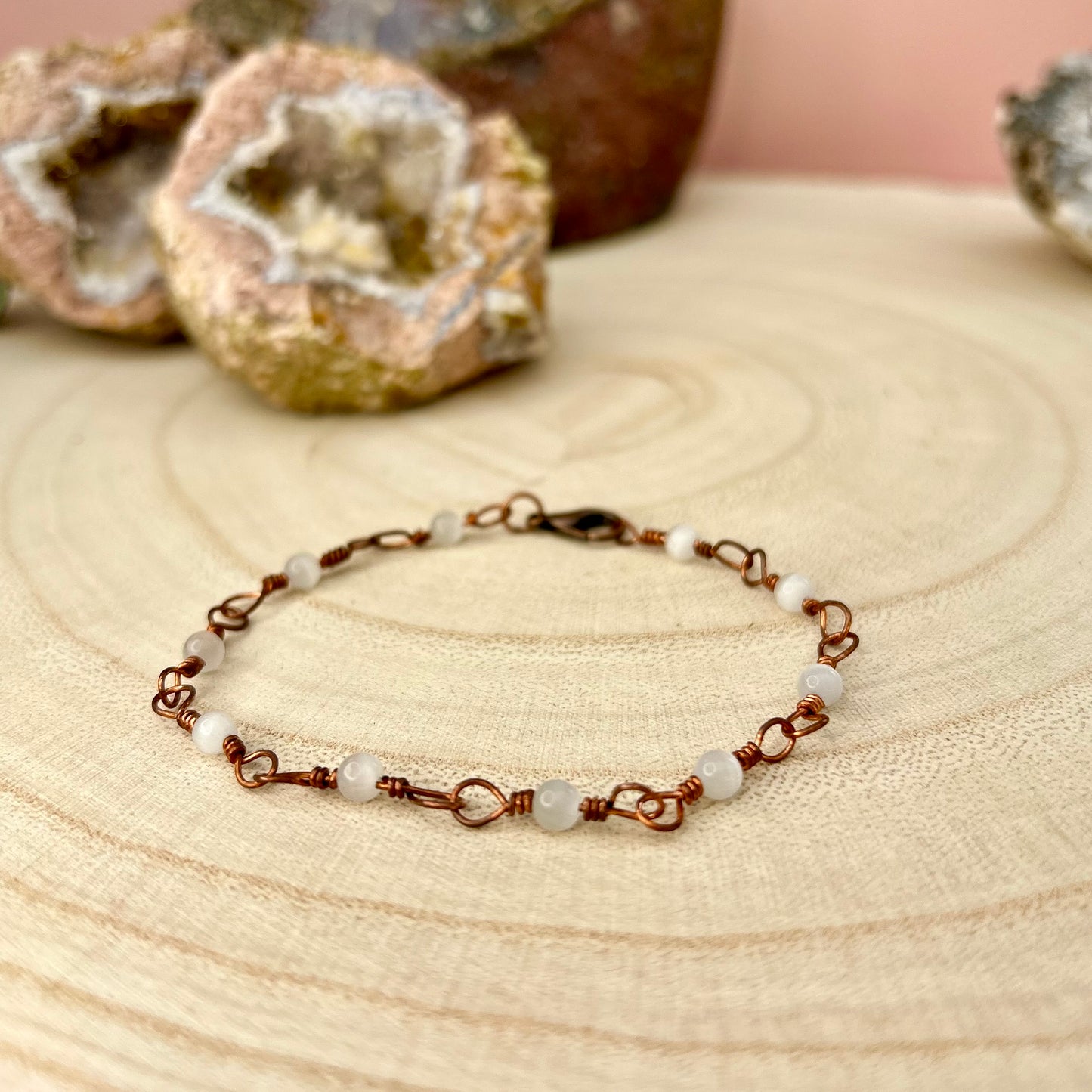 Selenite and Copper Rosary bracelet