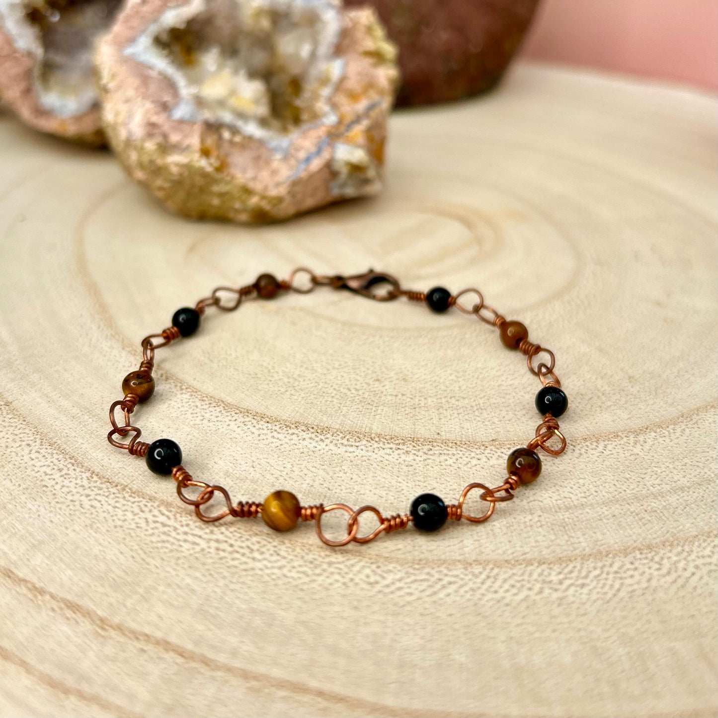 Protection | Tigers Eye and Obsidian Copper Rosary bracelet