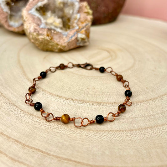 Protection | Tigers Eye and Obsidian Copper Rosary bracelet