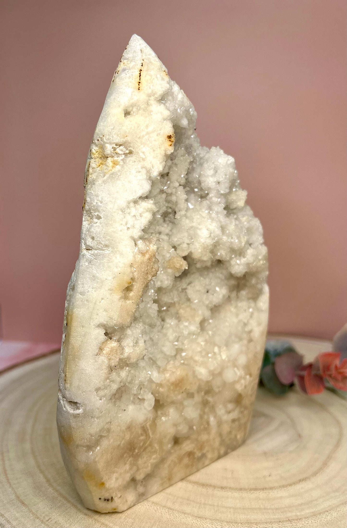 White Agate Large Flame Carving