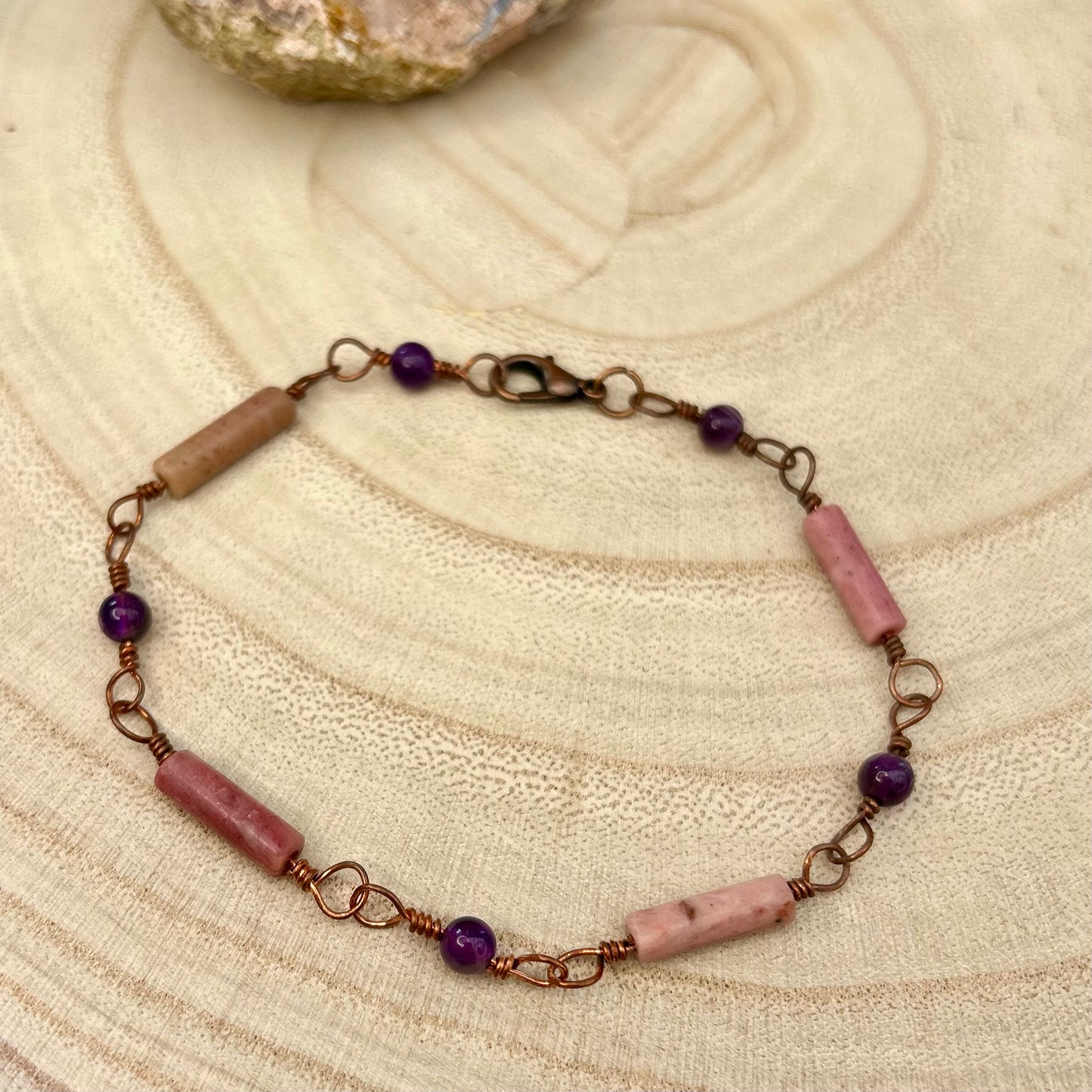 Balance | Rhodochrosite and Amethyst Copper Rosary bracelet