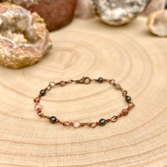Purify | Pink Zebra and Hematite Copper Rosary bracelet
