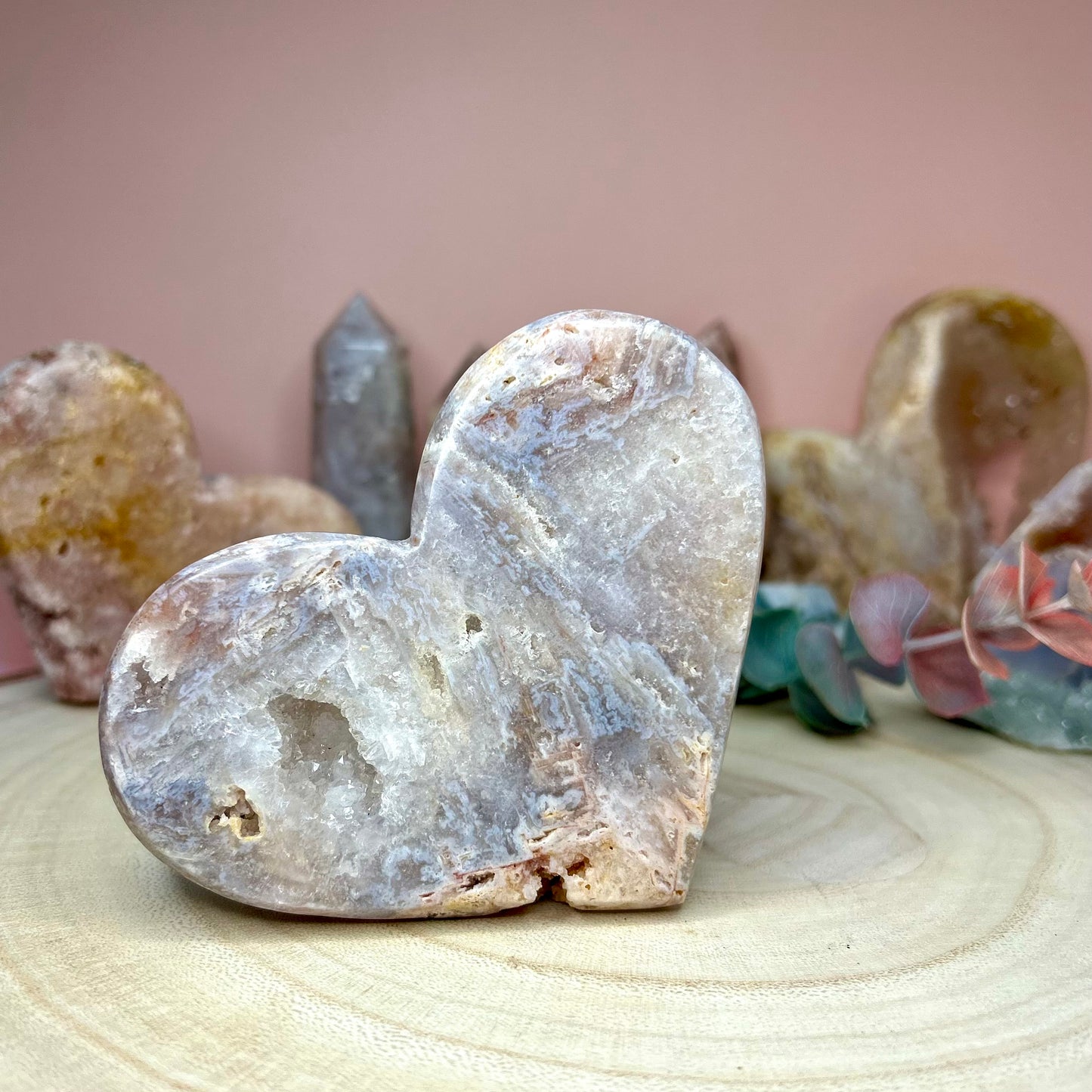 Pink Amethyst Druzy Heart Carving