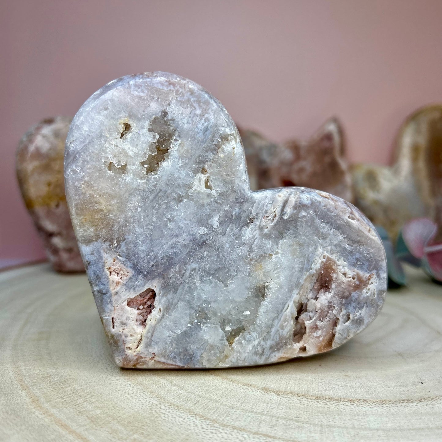 Pink Amethyst Druzy Heart Carving