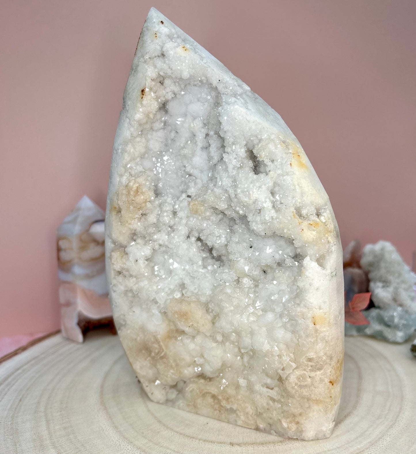 White Agate Large Flame Carving