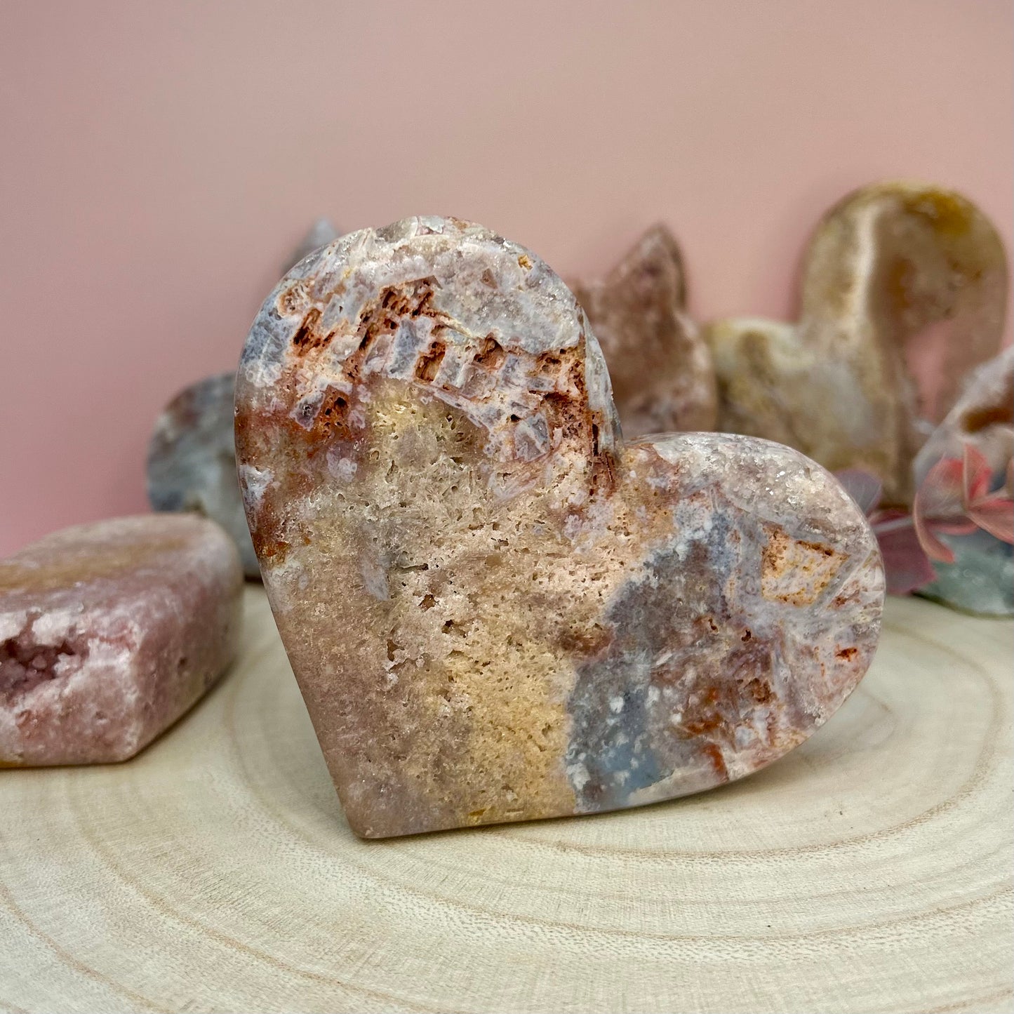 Pink Amethyst Druzy Heart Carving
