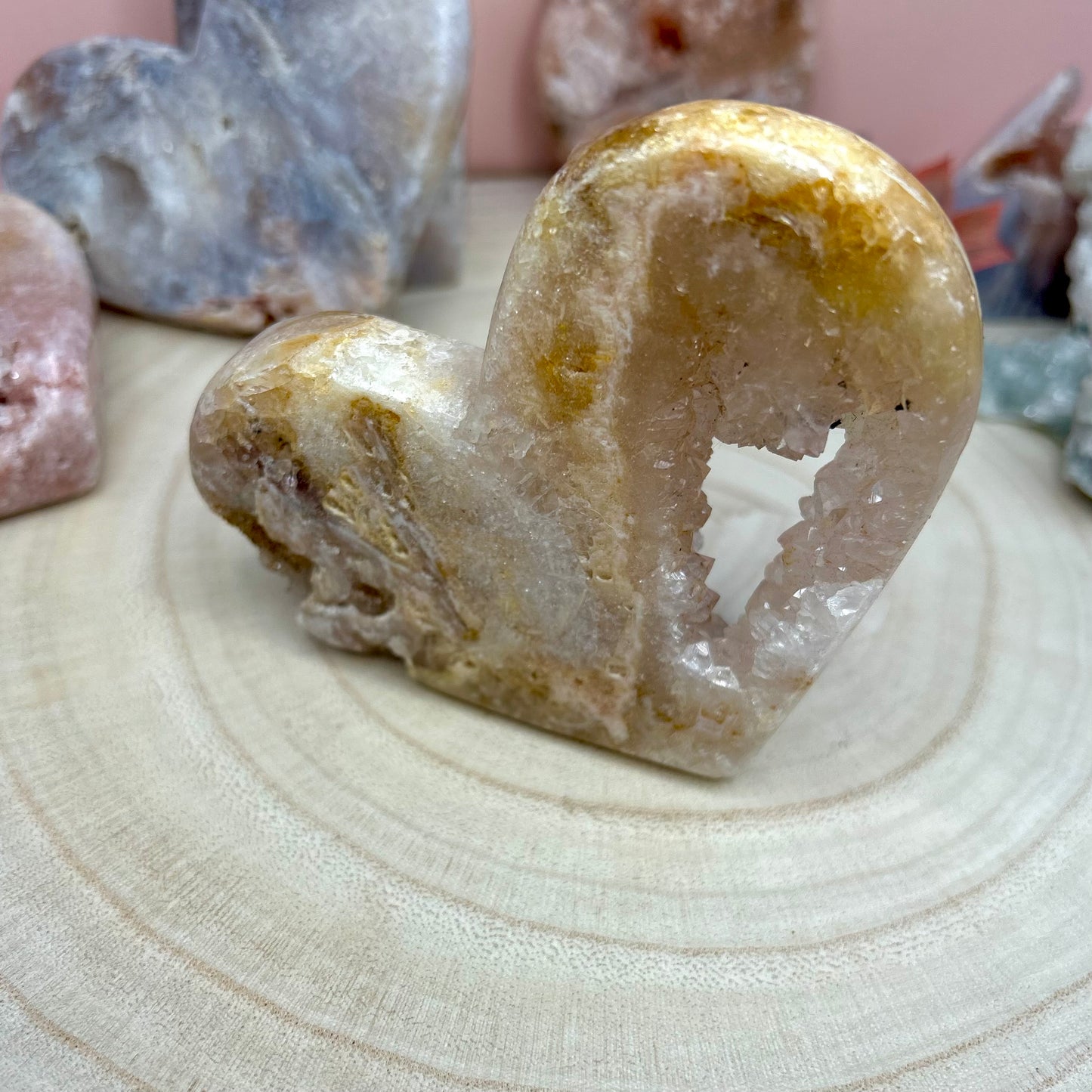 Pink Amethyst Druzy Heart Carving