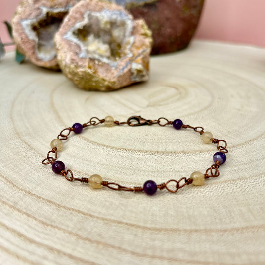 Abundance | Amethyst and Citrine Copper Rosary bracelet