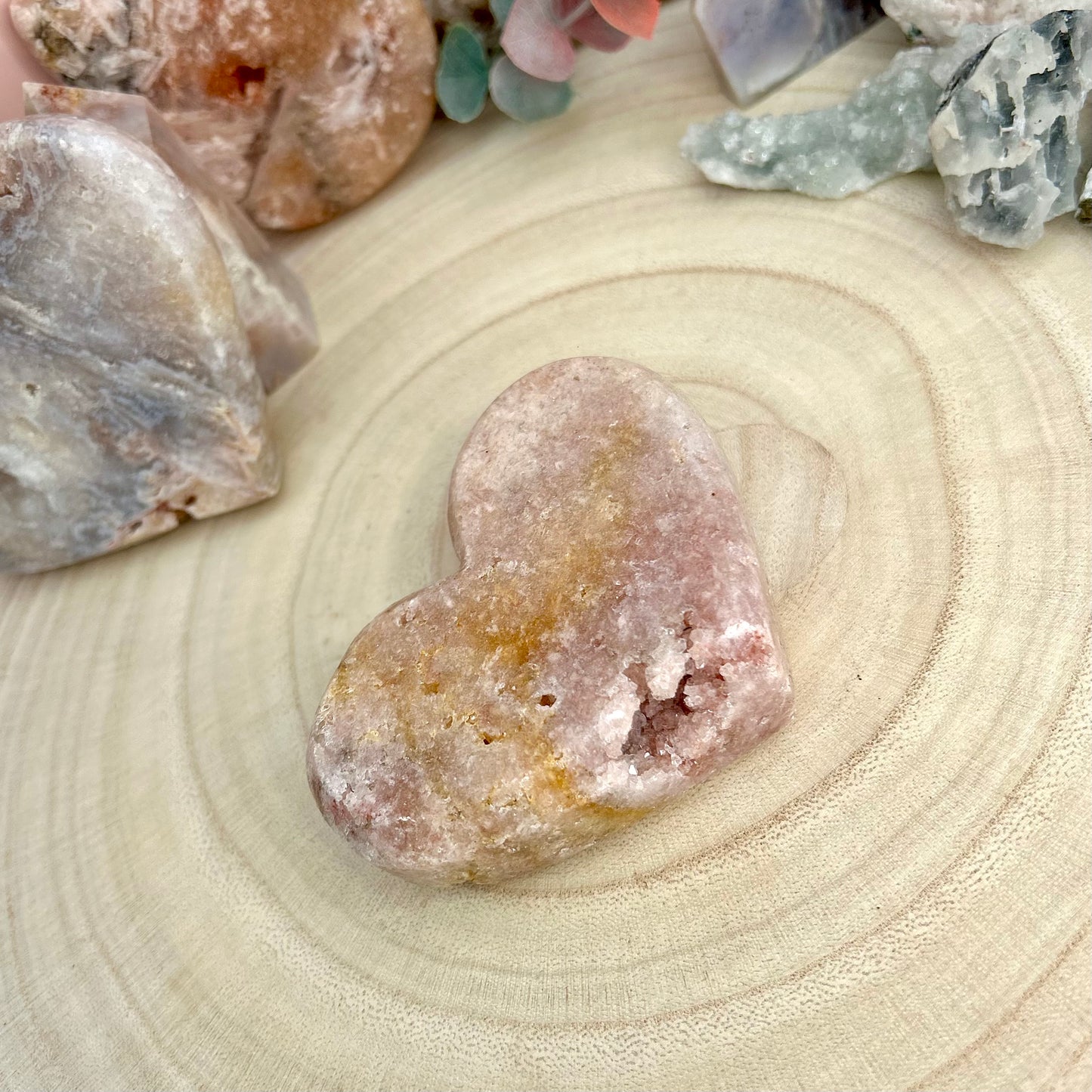 Pink Amethyst Druzy Heart Carving