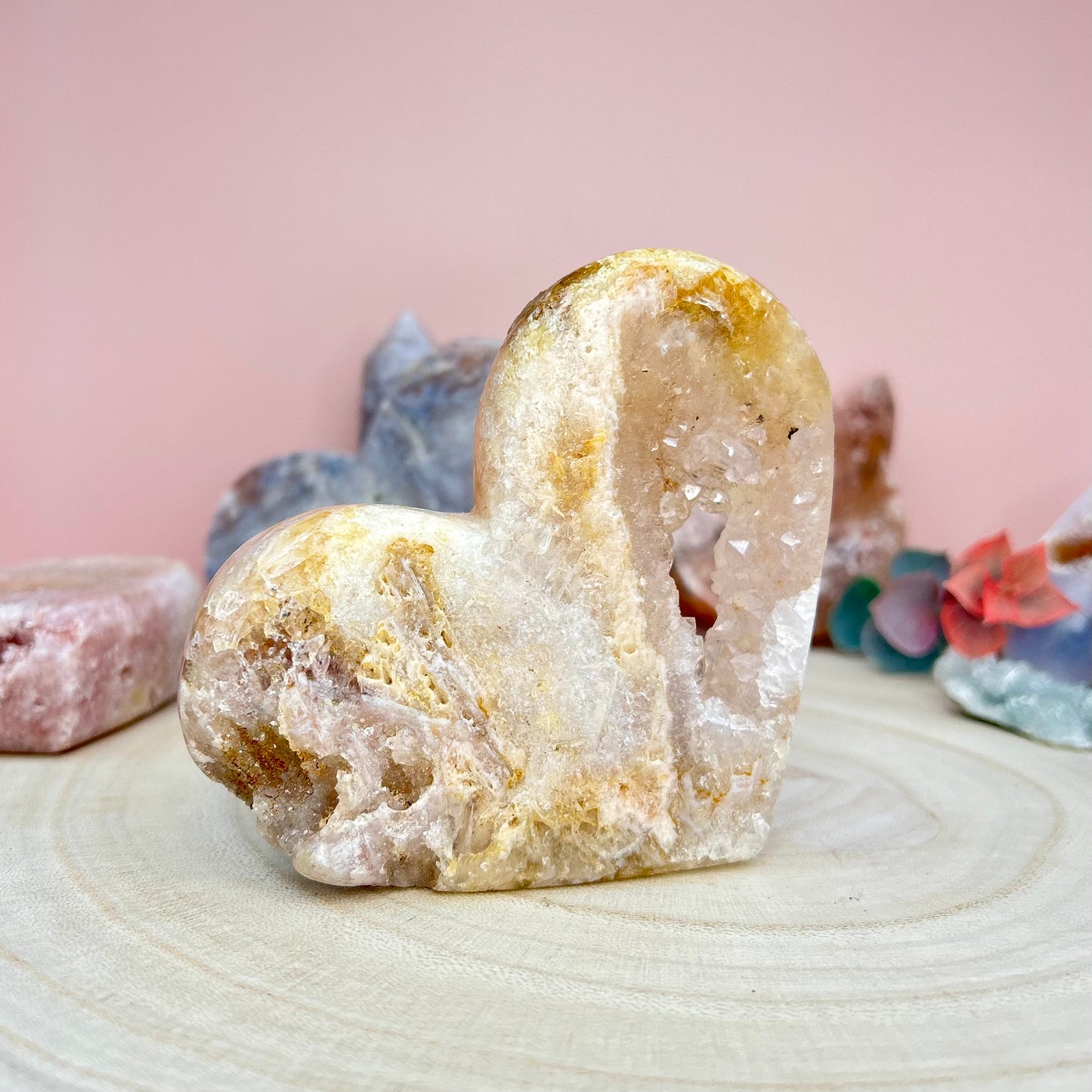 Pink Amethyst Druzy Heart Carving