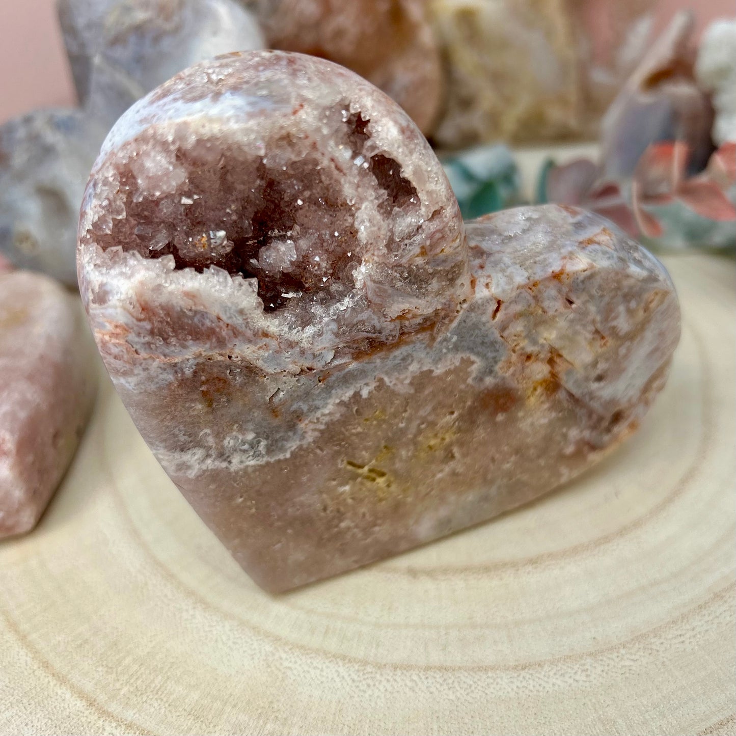 Pink Amethyst Druzy Heart Carving